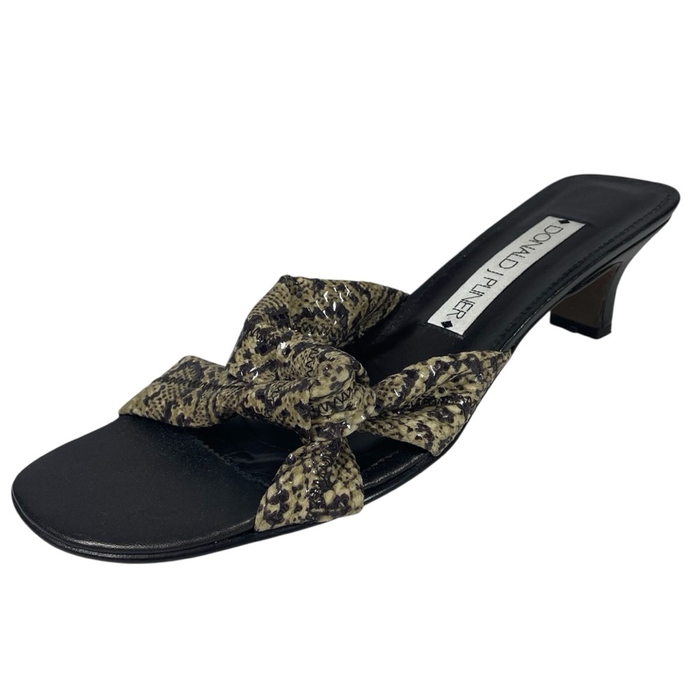 Donald J. Pliner Kitten Heel Mule Sandals Snake-Print Knot Womens 9.5 M Brown